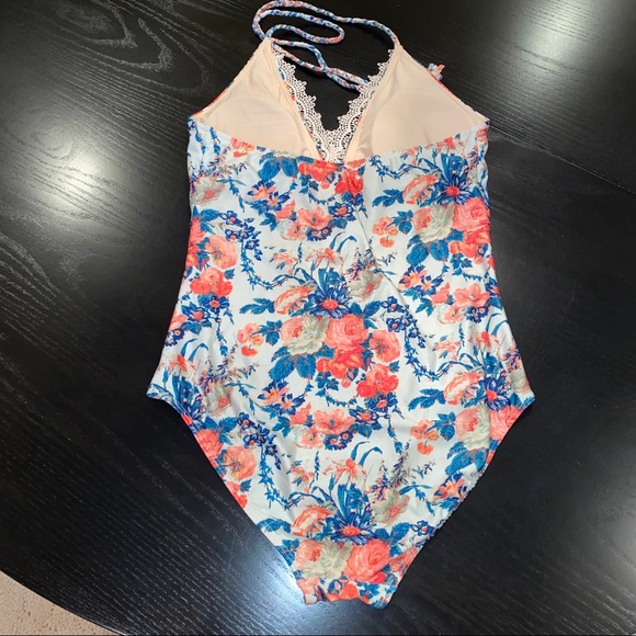 Anthropologie Mermaid Lace Front Floral One Piece Maillot Swimsuit, Medium M - Picture 4 of 9